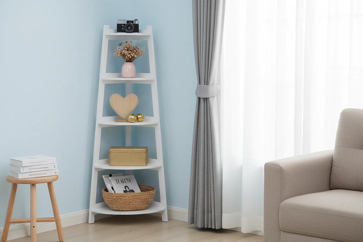 5-Tier Corner Ladder Shelf – A-Frame Bookshelf, White, 69