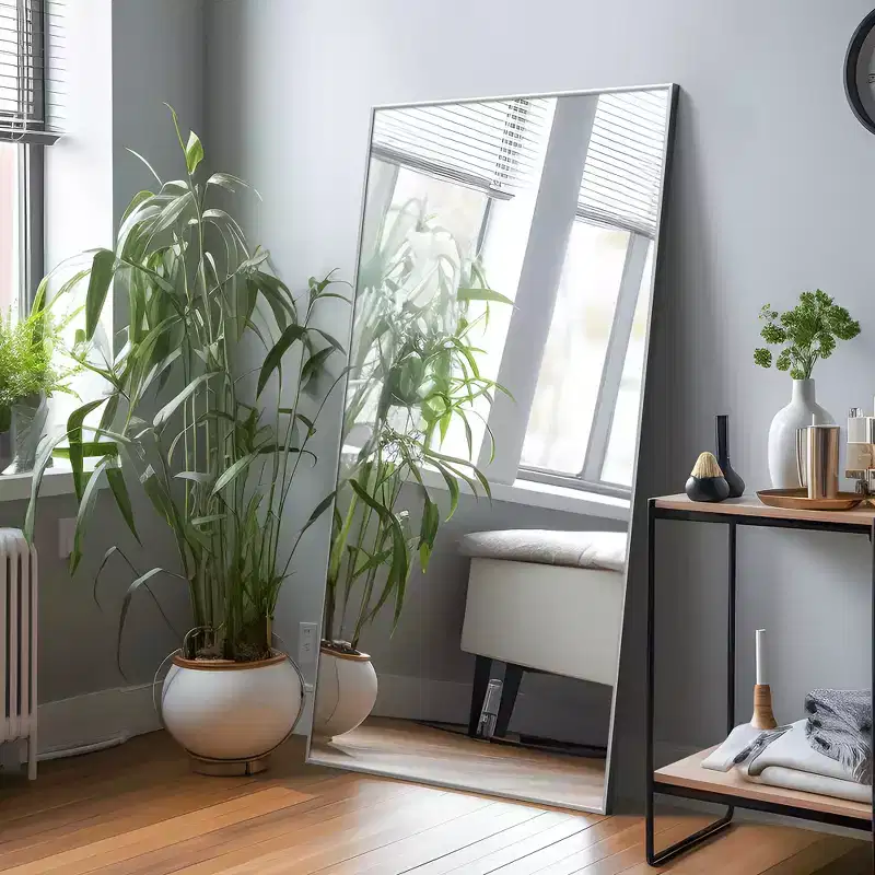 Aluminum Alloy Thin Edge Right Angle Rectangle Silver Full Length Mirror 150x90x2cm (Without Bracket)