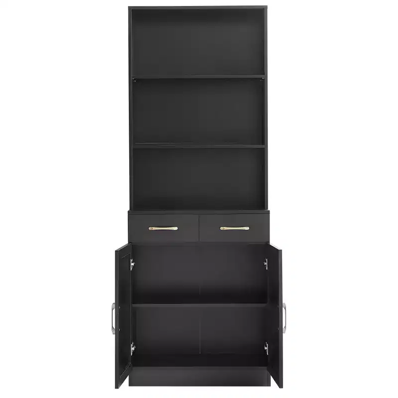 Okak Bathroom Storage Cabinet, Tall Cabinet Large Storage Cabinet with 2 Drawers and Open Shelves