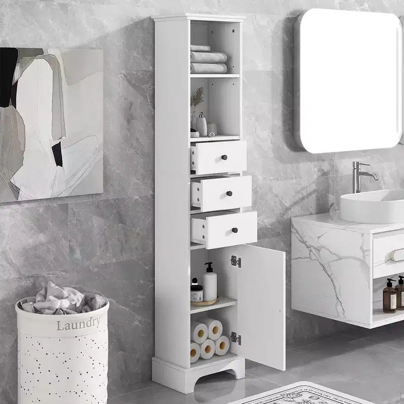 68.3 Tall Bathroom Cabinet, Freestanding Storage Cabinet, 3 Drawers and Adjustable Shelves, for Bathroom, Living Room
