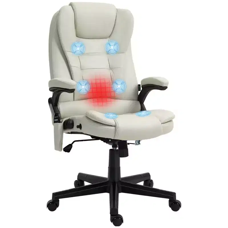 6 Point Vibrating Massage Office Chair with Heat, Microfiber High Back Executive Office Chair with Reclining Backrest, Armrests