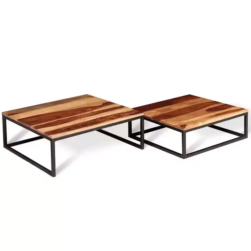 vidaXL Nesting Table Set of 2 Coffee Table Side End Table Solid Wood Sheesham