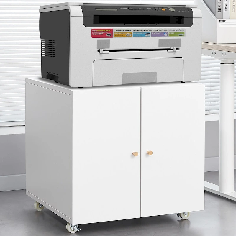 Metal Printer Stand with Storage Mobile Printer Tables for Small Spaces with Door Adjustable Shelf File Cabinet on Wheels