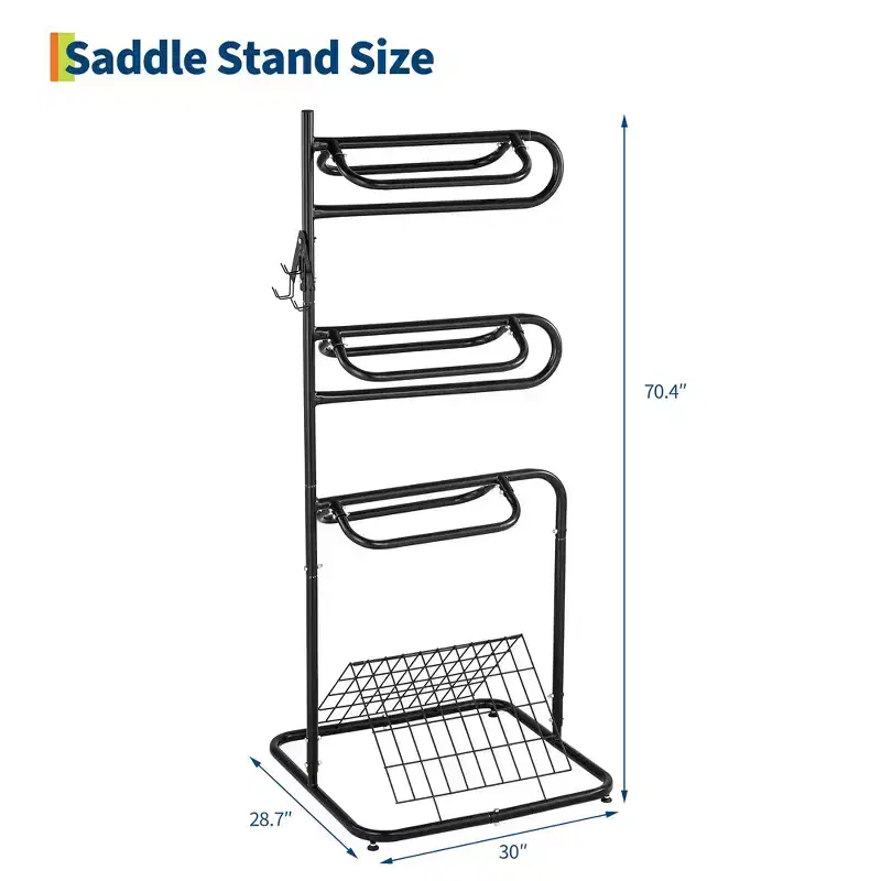 3 Tier Saddle Rack Stand Rotatable & Removable, Heavy Duty Horse Tack Organization Stand, Freestanding English & Western Saddle Blanket Holder Black