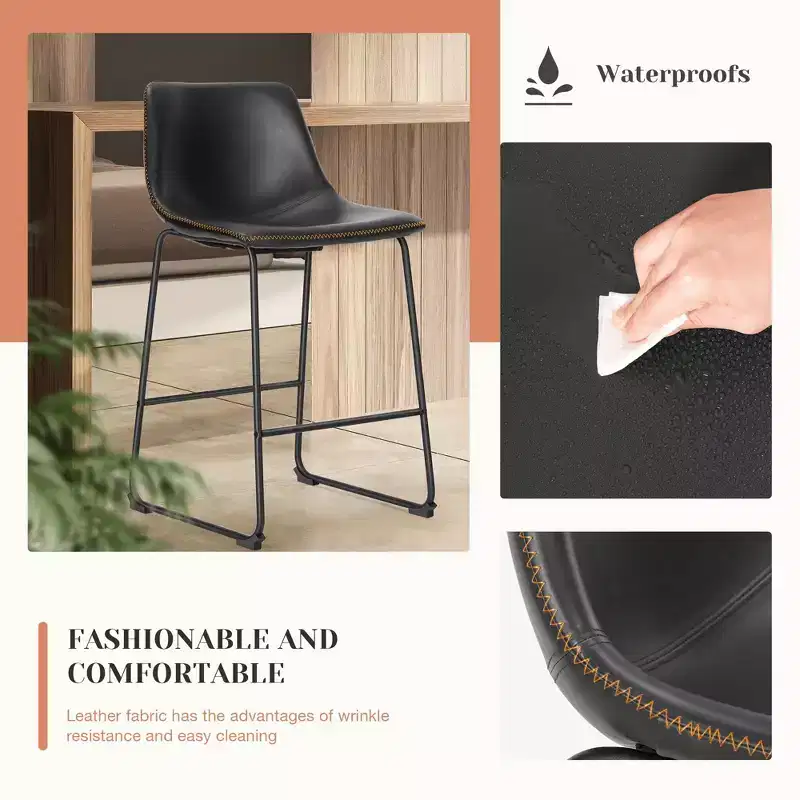 JIONJOY 26 in. Metal Frame Counter Stool with Faux Leather Seat Set of 2