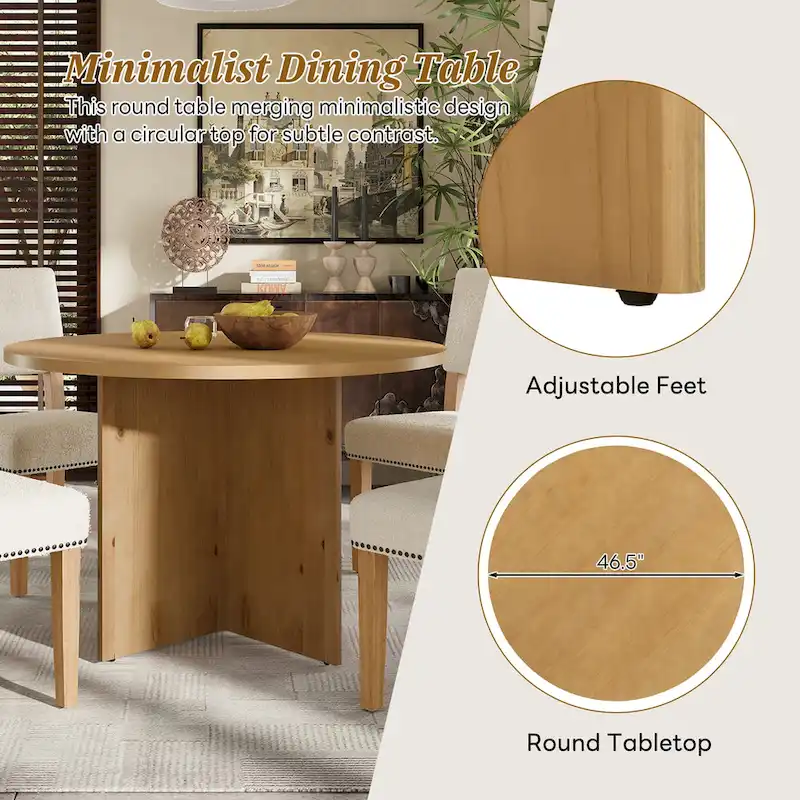 Sakin Modern 5-Piece Round Dining Table Set with Pedestal Base and Upholstered Chairs by GDFStudio