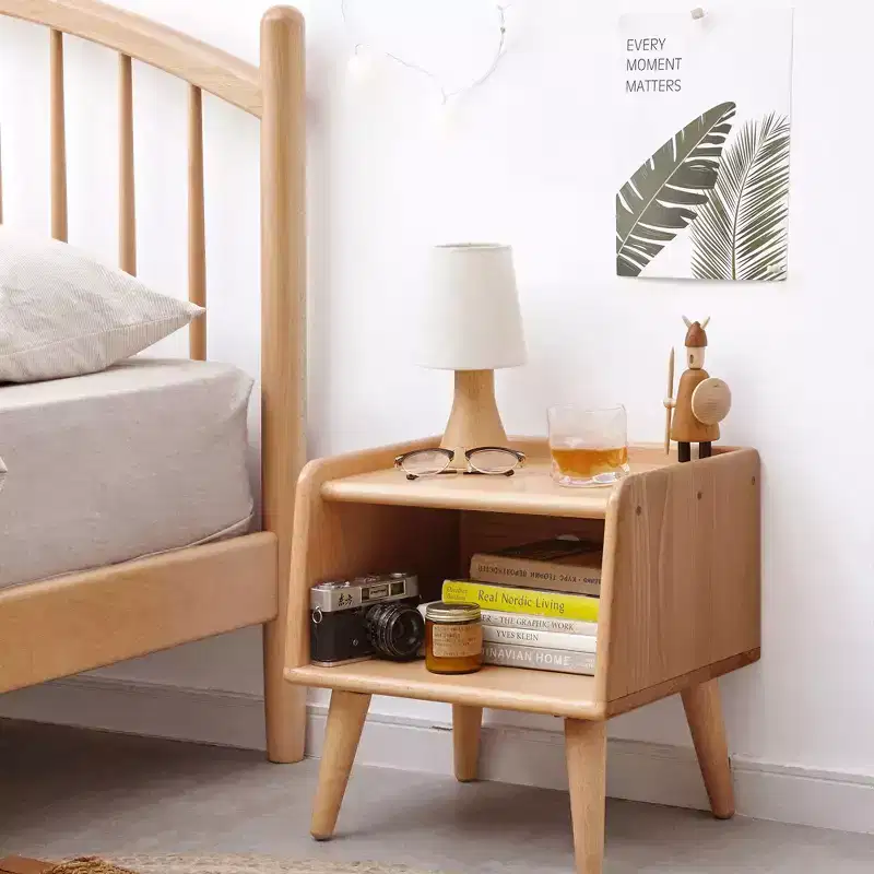 MAYEERTY Beech Solid Wood Nightstand with Open Storage Bedside Cabinet for Bedroom Living Room