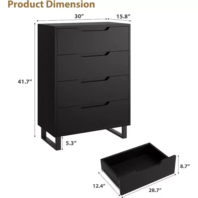 4 Dresser for Bedroom, 41.5 in Tall Dresser,Freestanding Vertical Drawer Cabinet with Storage,Wooden Closet Storage Chest for BedRoom,Hallway,Entryway