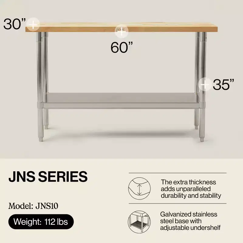 Maple Wood Top Work Table with Adjustable Lower Shelf, 60 x 30 x 1.5