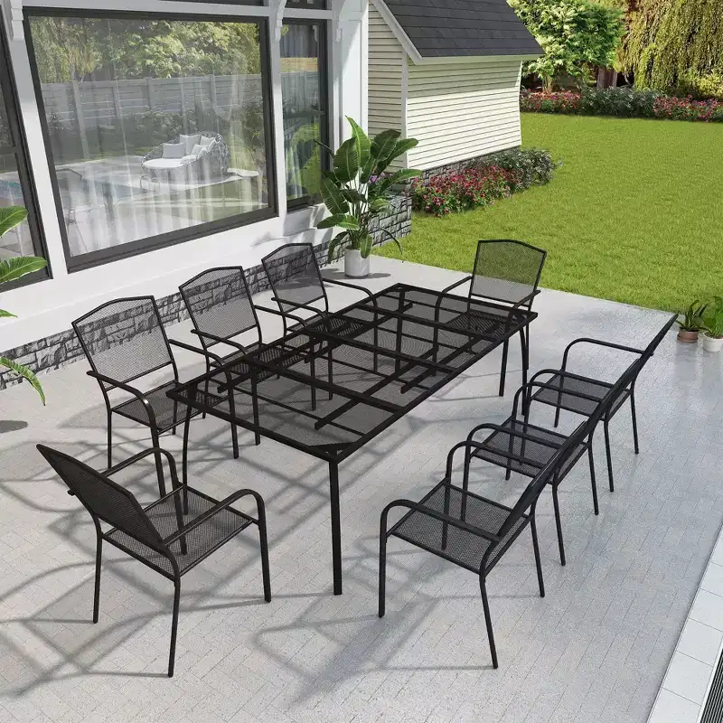 Mondawe 9-Piece Outdoor Dining Set,Steel Frame Mesh Table & Chairs Set