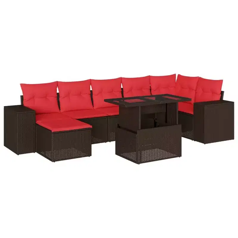 vidaXL 8 Piece Garden Sofa Set with Cushions Poly Rattan - Brown Without Storage
