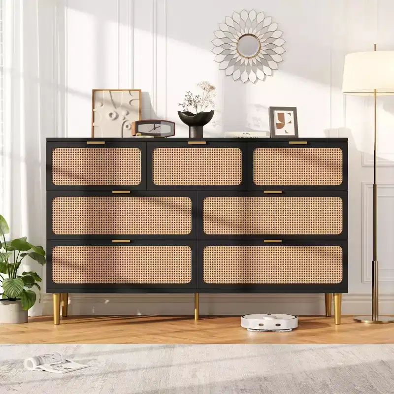 Wicker drawer tall cabinet for the bedroom, large-capacity drawer wardrobe, vanity with a wide top, suitable for the living room, hallway