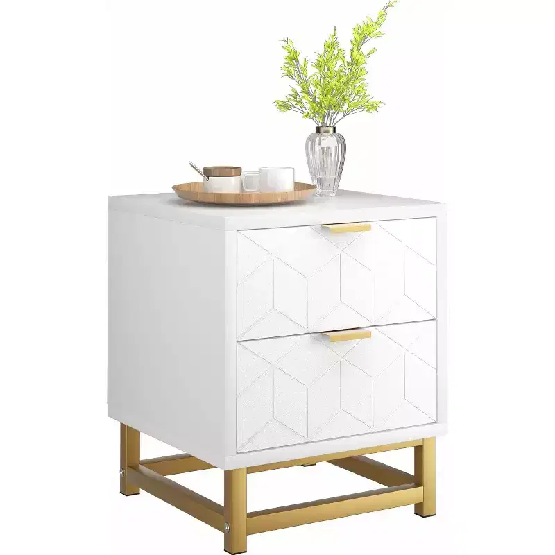 Modern 2-Drawer Nightstand - Wooden Bedside Table w/Metal Legs, Large Storage End Table for Bedroom