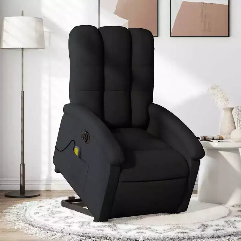 vidaXL Electric Stand up Massage Recliner - Black Fabric Power Lift Armchair with Vibration, Adjustable Footrest/Backrest