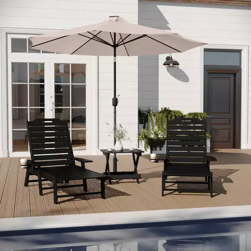 Merrick Lane 3-Piece Adirondack Chairs/Table Set for Indoor/Outdoor Use with 2 Adjustable Lounge Chairs with Cup Holders and Folding Side Table