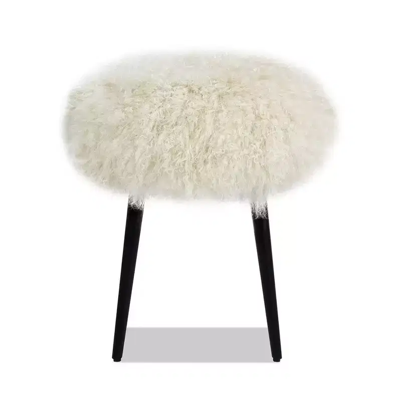 16 inch Mongolian Sheepskin Round Ottoman
