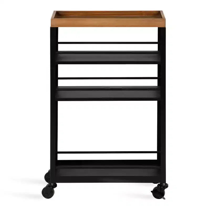 Piazza Rectangle Metal Storage Cart, 18x7x30, Natural and Black