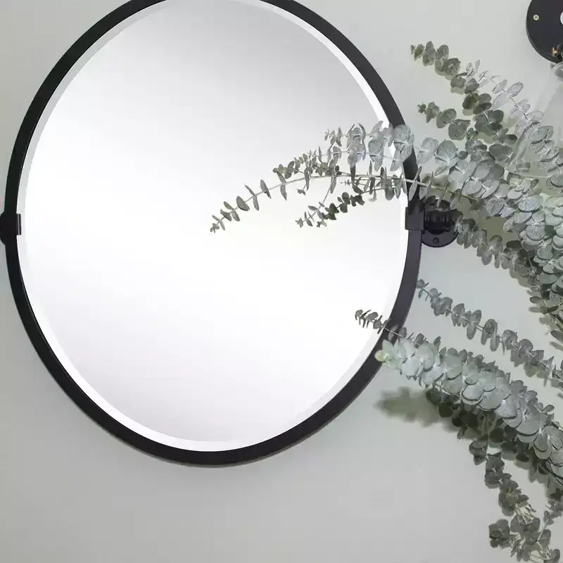 TEHOME Javel Black Metal Framed Pivot Oval Bathroom Mirror Tilting Beveled Vanity Mirrors for Wall, Overall 27.03 x 26 inches (Mirrror 23 x 26 inches)
