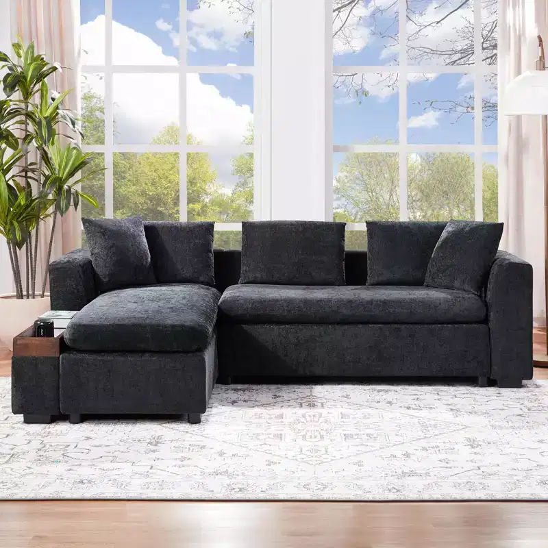 93.7 L-Shaped Upholstered Sectional with Wood Storage