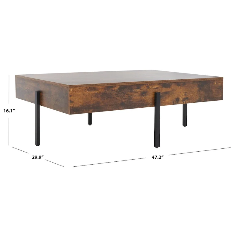 Rectangular Wood Coffee Table with Metal Legs, 47W x 30D x 16H
