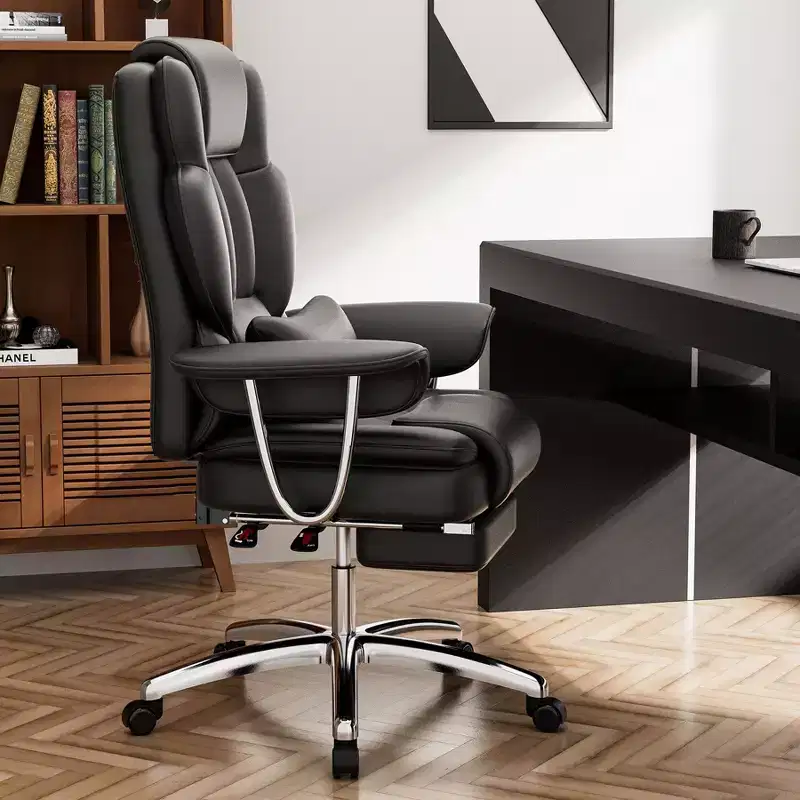 Big and Tall Executive Office Chair, Leather High Back Ergonomic Desk Chair with Footrest, Black