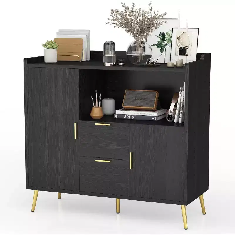 Modern White Storage Cabinet - 2 Drawer & 2 Door Sideboard for Kitchen & Living Room