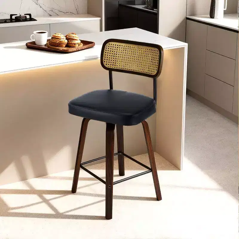 Set of 2 360 Swivel Rattan Counter Height Bar Stools with PU Cushion