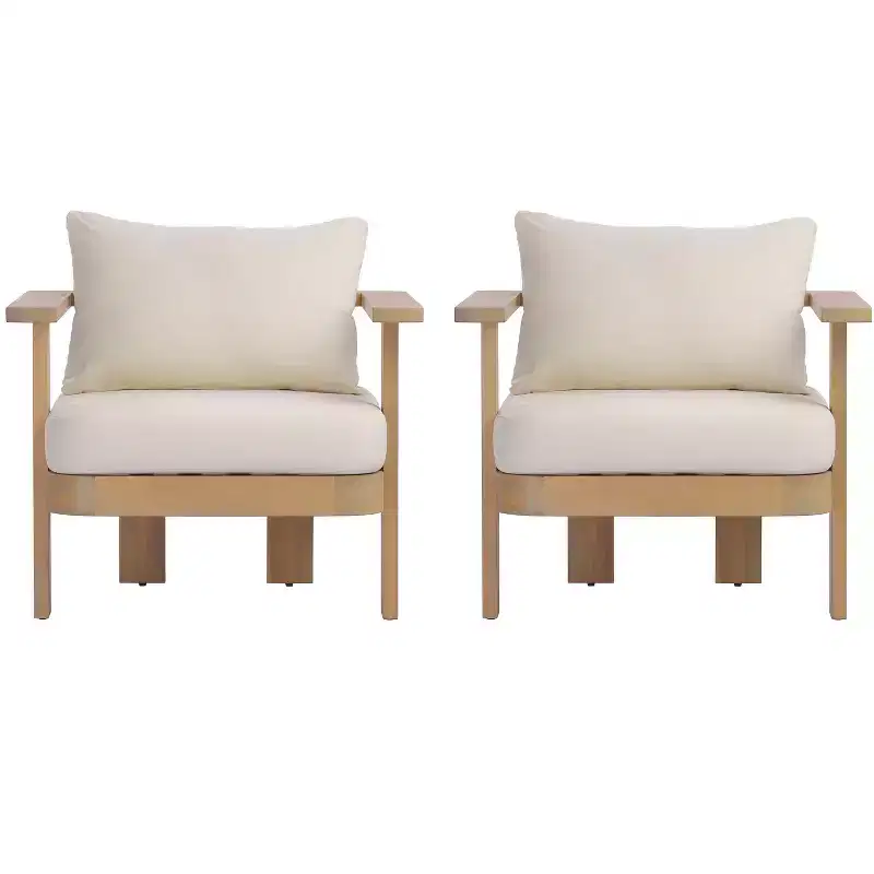 GDFStudio Mavis Acacia Wood Outdoor Club Chair with Cushion and Slatted Design