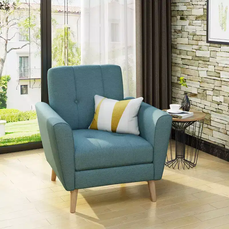 Mid-Century Fabric Button Tufted Club Chair with Channel Stitching