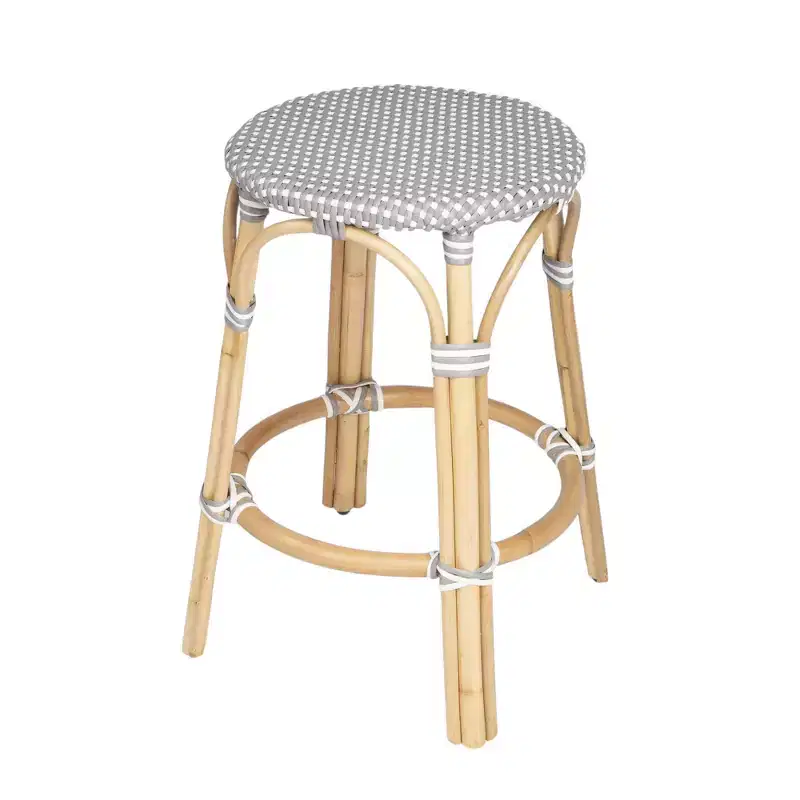 24 Natural Gray And Heavy Duty Plastic and Rattan Backless Counter Height Bar Chair