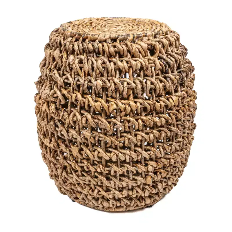 JONATHAN Y Sage 20.25 Rustic Bohemian Barrel-Style Abaca/Iron Handwoven Stool/End Table