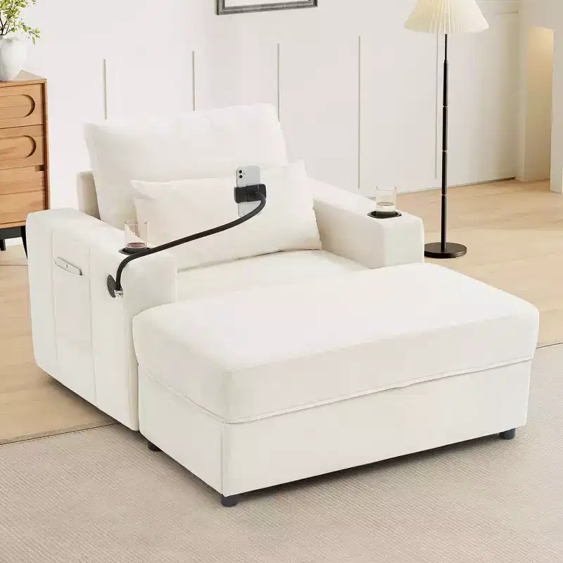 Modern Comfy Chaise Lounge Sleeper Sofa Bed with Movable Storage Ottoman,Upholstered Deep Seat Sofa Couch for Living Room