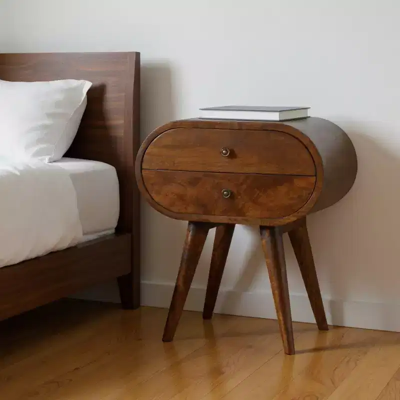 21 Chestnut Solid Wood Oval Two Drawer Nightstand