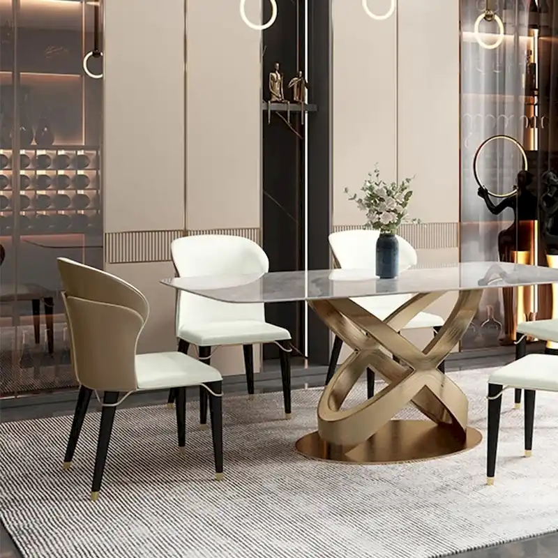 Modern Dining Chair Wingback Side Chair PU Leather Upholstery, Carbon Steel Legs, Brown, Set of 2, Fully Assemble