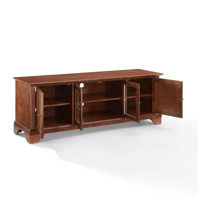 LaFayette Low Profile TV Stand for TVs up to 60" Mahogany - Crosley: Entertainment Center with Adjustable Shelves