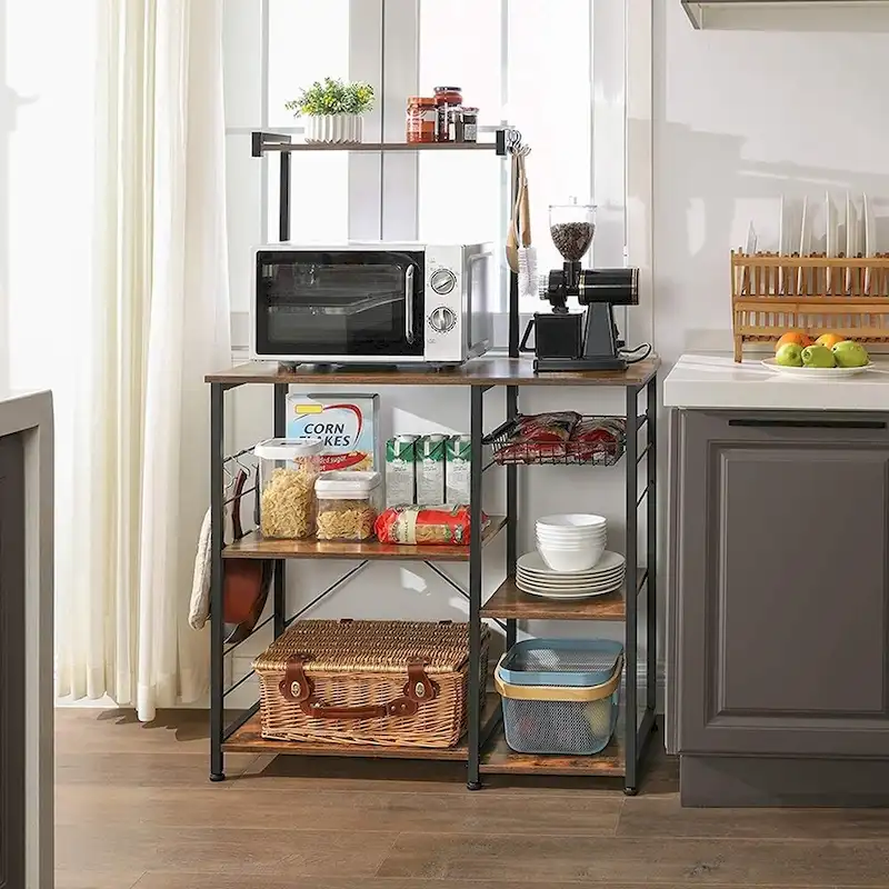 Kitchen Microwave Oven Stand  with Wire Basket and 6 S-Hooks