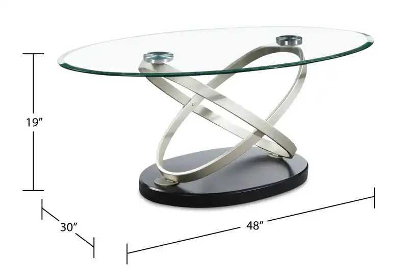 48 Modern Oval Glass Top Coffee Table - Glass with Metal Base