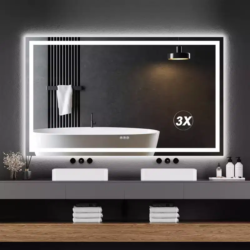 GustoWave 60X36'' Bathroom Mirror Wall-Mounted Vanity Mirrors, Wall Mirrors with 3X Magnification, Anti-Fog, Waterproof, Tempered Glass