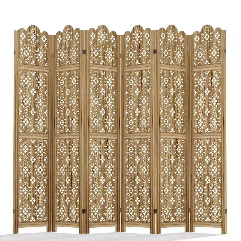 95*67 in Wood Room Divider Folding Privacy Screen Freestanding Partition for Indoor, 6-Panels, Brown