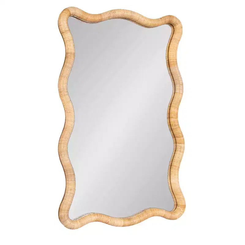 Kate & Laurel All Things Decor 24"X36" Rahfy Rattan Rectangle Scallop Mirror Natural