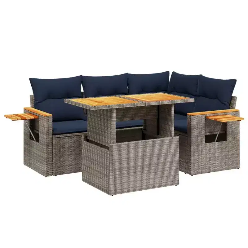 vidaXL 5 Piece Patio Sofa Set with Cushions Poly Rattan