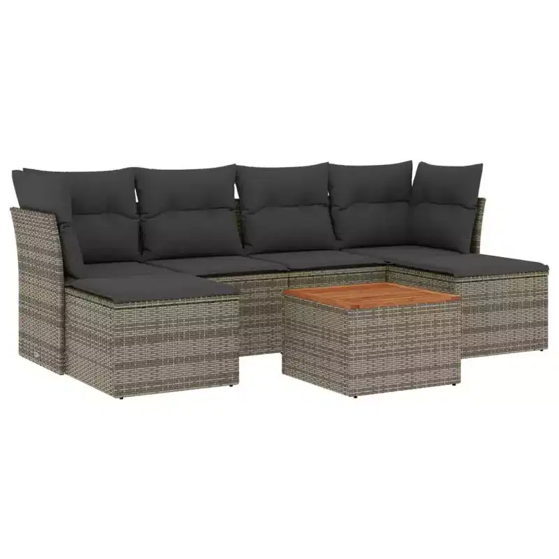 vidaXL 7 Piece Patio Sofa Set with Cushions Black and Cream Poly Rattan