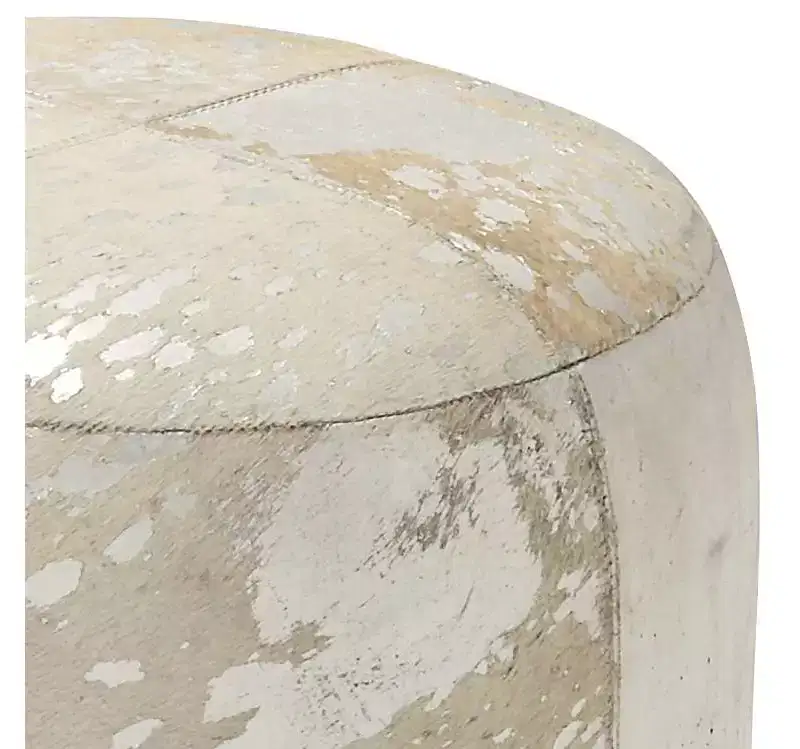 17 High Silver and White Leather Round Ottoman
