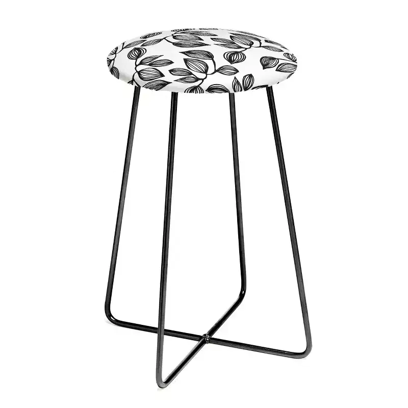 Julia Da Rocha The Leaves Counter Height Barstool Black - Deny Designs: Faux Leather, Steel Frame, Artist Design