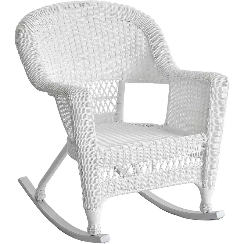 HomeStock Modern Motifs Patio Chair Set Of 2, Outdoor Rocking Chairs In White Resin Wicker, Steel Frame For Durability, Stackable For Storage