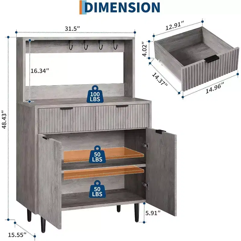 Sideboard Buffet Cabinet with Storage, Small Modern Cabinet with Adjustable Shelves & 2 Drawers, Wood Buffet Console Table for Dining Room