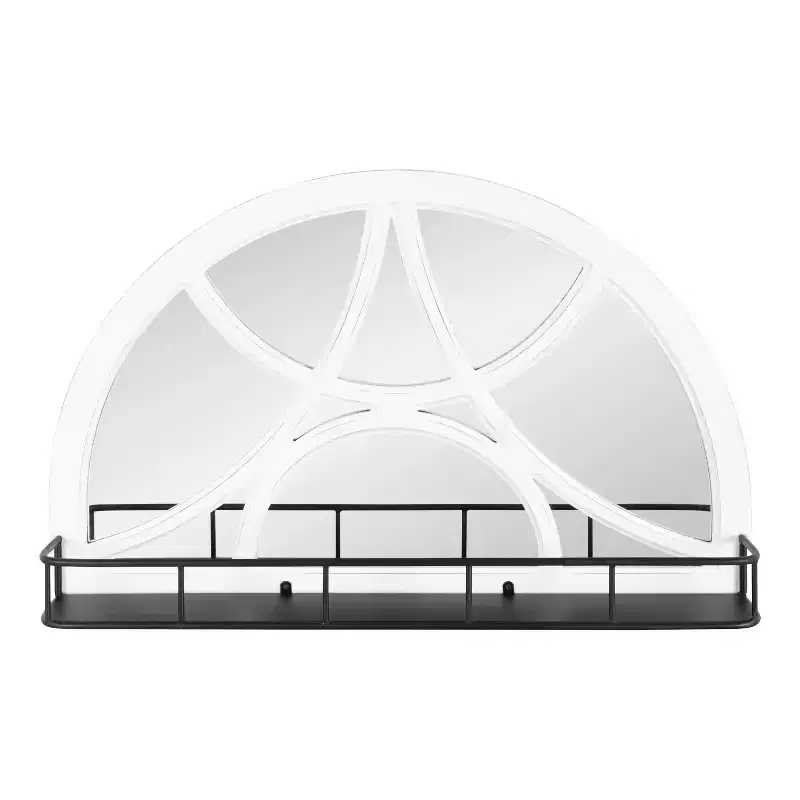 19" x 30" Hollowday Wood Framed Arched Wall Mirror with Shelf White - Kate & Laurel All Things Decor