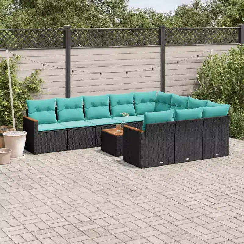 vidaXL 11 Piece Patio Sofa Set with Cushions Black Poly Rattan