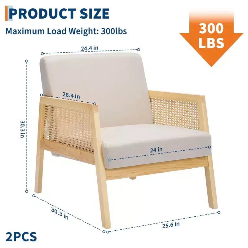 COZONY Upholstered Accent Chair Set of 2, Modern Lounge Armchairs with Wood Legs for Living Room and Patio