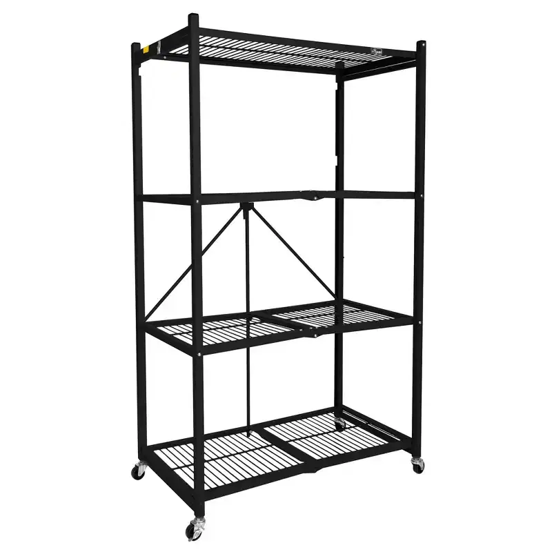 4 Tier Multipurpose Folding Storage Unit Rolling Organization Rack Bundled with Set of 4 Magnetic Wire Shelf Waterproof Liners, Gray